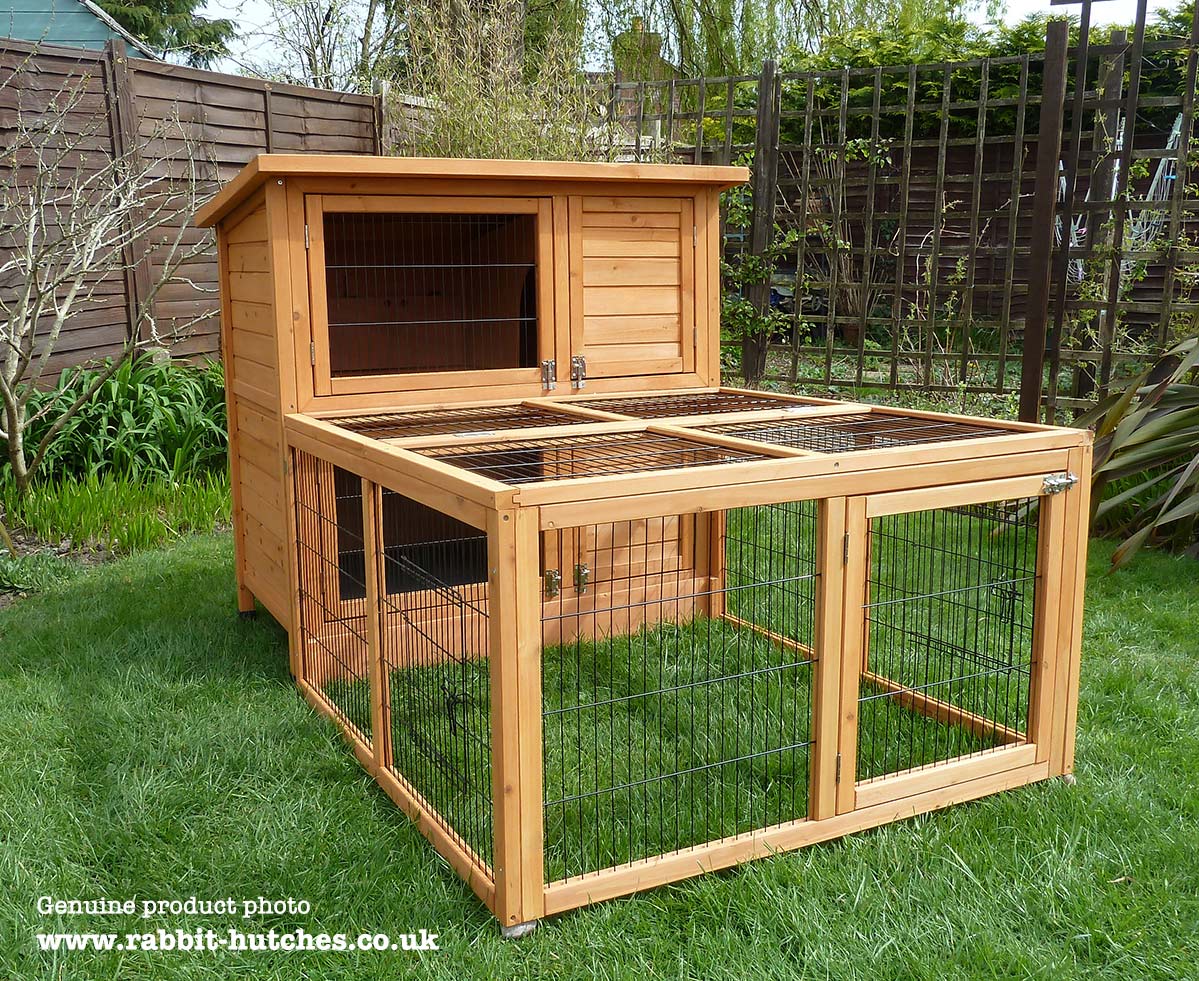 Double Hutch With Run, Outdoor Rabbit Cage With Run
